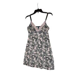 Laura Ashley Womens Floral Lace Slip Dress Nightgown M Black & Pink